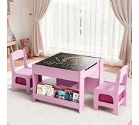 Table pour enfants avec chaises - Ensemble de table d'activité en bois - 3 pièces - Tiroirs avec espace de rangement - Table d'apprentissage et de jeux - 62 cm - Rose