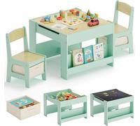 Table pour enfants avec chaises - Ensemble de table d'activités - Ensemble en bois de 3 pièces - Table d'écriture et de jeux de 62 cm - Avec tiroirs de rangement - Pour jeunes enfants - Vert clair