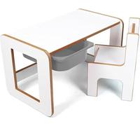 Table pour enfants avec tiroir gris - Table de jeux - Table à dessin - Bureau pour enfants avec chaise - Table d'activités - Bois - Blanc