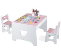 Table pour enfants COSTWAY avec 2 chaises, bureau pour enfants avec 2 tiroirs, chaise pour enfants avec dossier et poignée, ensemble de sièges pour enfants, couleur rose