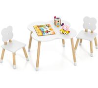 Table pour enfants COSTWAY avec 2 chaises, ensemble 3 pièces avec pieds en bois de pin, table à dessin, table de jeu, table de bricolage pour enfants à partir de 3 ans, blanc