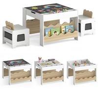 Table pour enfants COSTWAY avec 2 chaises, ensemble de sièges pour enfants, table de dessin pour enfants 4 en 1 avec plateau, étagère à livres et tiroirs en tissu pour enfants à partir de 3 ans, coule