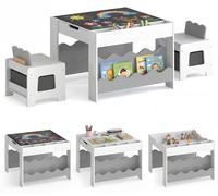 Table pour enfants COSTWAY avec 2 chaises, ensemble de sièges pour enfants, table de dessin pour enfants avec plateau, étagère et tiroirs en tissu, table de bricolage pour enfants à partir de 3 ans