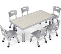 Table pour enfants - Ensemble de 6 chaises - Hauteur réglable 48-60 cm - Table 120x60 cm - 7 pièces - Pour 2-10 ans - Pour bricoler & jouer - Gris foncé