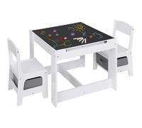 Table pour Enfants et 2 Chaises avec Tiroir, Table d'activité avec Tableau Noir et Un Rouleau de Papier Amovible à Dessiner, Blanc