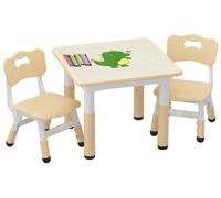 Table pour enfants et 2 chaises - Ensemble de table d'activités - Réglable en hauteur - Plateau adapté au dessin - Pieds antidérapants - Bois - Montage requis - Vert militaire
