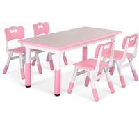 Table pour enfants Tavien avec 4 chaises – Réglable en hauteur – Table de jeu et de travail pour enfants – Rose – 120 x 60 cm