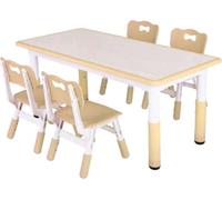 Table pour enfants Valora avec 4 chaises – Réglable en hauteur – Polyvalente pour étudier, jouer et écrire – Jaune – 120 x 60 cm