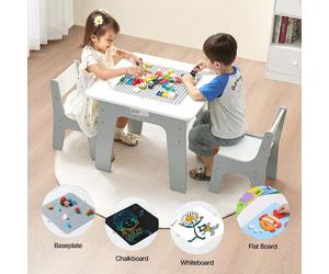 Table pour enfants VEVOR 597x597x495 mm, table d'activités 4 en 1 & 2 chaises, plateau double face avec graffiti & briques, -table de jeu avec espace de rangement, cadeau pour enfants à partir de 3 an