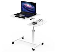 Table pour Ordinateur Portable à Roulettes - LDSZXNE - Hauteur Réglable - Plateau Inclinable - Blanc