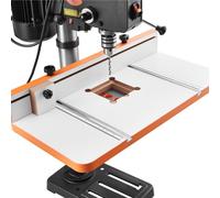 Table pour perceuse à colonne, 605 x 300 mm, table de travail avec guide réglable et butée, rainures en T hautement compatibles, plateau en MDF, échelle intégrée, compatible avec plusieurs pinces et é
