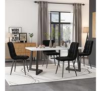 Table Rectangulaire 117x68cm Meubles en MDF Chaises Modernes en Velours Noir 4 Places Pieds Blancs et Noirs