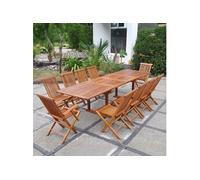 Concept Usine – Salon de jardin Lubok, table rectangulaire en teck huilé, 8 chaises et 2 fauteuils