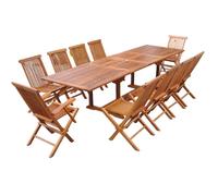 Concept Usine – Salon de jardin Lubok, table rectangulaire en teck huilé, 8 chaises et 2 fauteuils