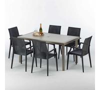 Table rectangulaire en poly rotin avec 6 chaises colorées 150x90 Beige Marion