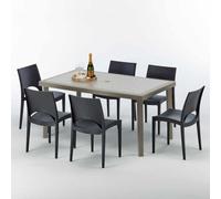 Table rectangulaire en poly rotin avec 6 chaises colorées 150x90 Beige Marion