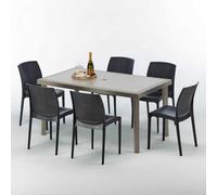 Table rectangulaire en poly rotin avec 6 chaises colorées 150x90 Beige Marion