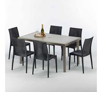 Table rectangulaire en poly rotin avec 6 chaises colorées 150x90 Beige Marion