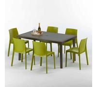 Table rectangulaire en poly rotin avec 6 chaises colorées 150x90 Marron Focus