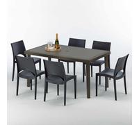 Table rectangulaire en poly rotin avec 6 chaises colorées 150x90 Marron Focus