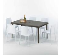 Table rectangulaire en poly rotin avec 6 chaises colorées 150x90 Marron Focus