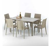 Table rectangulaire et 6 chaises Poly rotin resine Ensemble Bar cafè Exterieur 150x90 Beige Marion