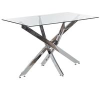 Table Rectangulaire Verre Trempé et Pieds Argent 120 x 70 cm Maramo