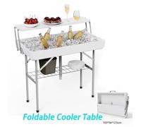 Table réfrigérée d'extérieur - Table pliante de jardin et de fête avec seau à glace - Acier inoxydable - Rectangulaire - Pour 8 personnes - Portable - Blanche