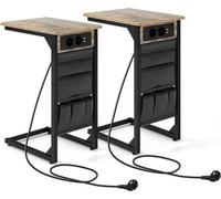Table réglable - Lot de 2 - avec prise de courant et port USB - 40x30x60 cm - pour chambre à coucher, bureau, salon, banque - avec roulettes - blanche - en métal