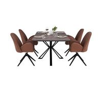 Table repas 200x100 marron-noir 4 chaises bouclé