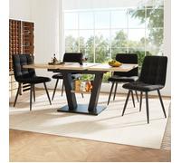 Table Repas 5 Pieces Noir Naturel Ensemble Extensible FloraGrace Pour Cuisine Salon Jusqu A 8 Personnes 118-157x70x75cm