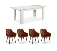 Table repas extensible 160x90 4 chaises velours marron