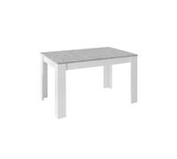 Table Repas Extensible Blanc Laqué Brillant Plateau Aspect Béton - OTELLO -