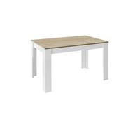 Table Repas Extensible Blanc Laqué Brillant Plateau Aspect Bois Cadiz - CADIZ -