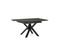 Table repas extensible pierre frittée anthracite pieds croisés métal noir 150x90xH76cm