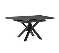 Table repas extensible pierre frittée anthracite pieds croisés métal noir - ARIETTE