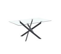 Table Repas JESSICA Métal noir et plateau en verre 150 cm 4 à 6 couverts transparent