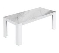 Table Repas Laquée Blanc Brillant Plateau Imitation Marbre - CHRIS WHITE - ALTOBUY Blanc G
