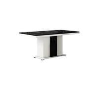 ARIANE - Table Repas Pied Central Blanc et Aspect Marbre Noir