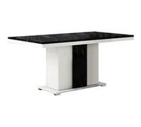 ARIANE - Table Repas Pied Central Blanc et Aspect Marbre Noir