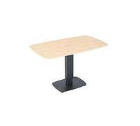 Table repas réglable en hauteur plateau MDF placage chêne pied central en métal laqué noir - ELEVIA -