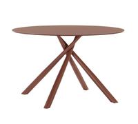 Table repas ronde Ø120cm plateau en verre trempé et pieds croisés métal terracotta - AXELLE