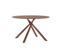 Table repas ronde Axelle - Plateau verre trempé - Pieds croisés métal terracotta - Ø120xH76cm Rouge