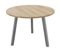 Table ronde 100 cm - 3 pieds trapèze métal Aluminium - Plateau Chêne Nébraska