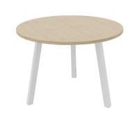 Table ronde 100 cm - 3 pieds trapèze métal Blanc - Plateau Chêne