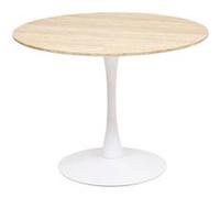 Table à manger ronde 4 places ELIAS - Plateau effet chêne et pied central métal blanc - Atmosphera