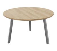 Table ronde 120 cm - 3 pieds trapèze métal Aluminium - Plateau Chêne Nébraska