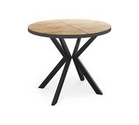 Table Ronde à Rallonges Pour La Salle à Manger - 100/176 Cm - Table Avec Pieds En Métal Noir - Compacte - Chêne Craft