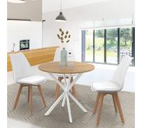 IDMarket – Table à manger ronde Alix – Pied araignée, bois et blanc, 80 cm, 4 personnes