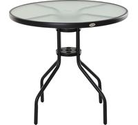Table Ronde Bistro de Jardin dim. ? 80 x 72H cm Espace Installation Parasol Acier šŠpoxy Noir Plateau Verre trempšŠ
